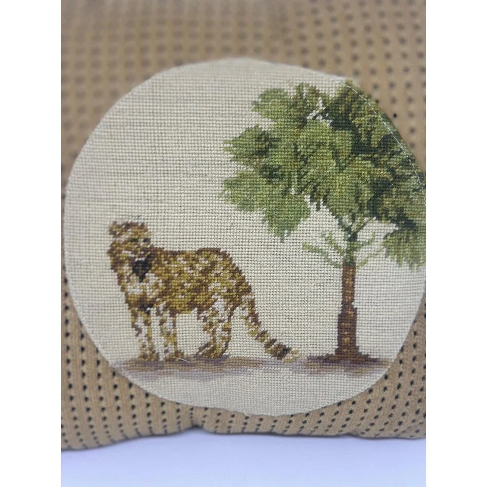 Centrum Needlepoint Cheetah Pillow Tan Animal Print Safari Jungle Decor Square
